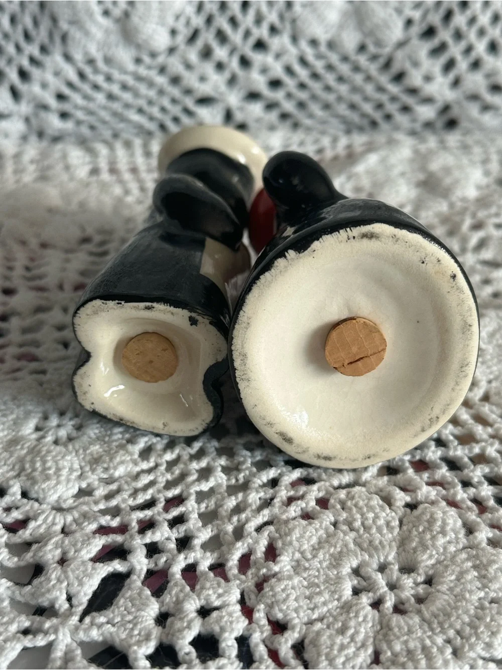 F&F Black & White Ceramic Salt and Pepper Shaker Set with Red Accents